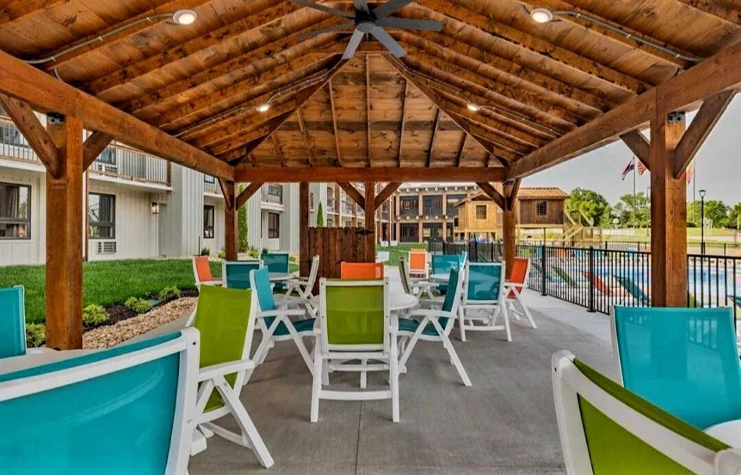 Sitting area located next to the outdoor pool