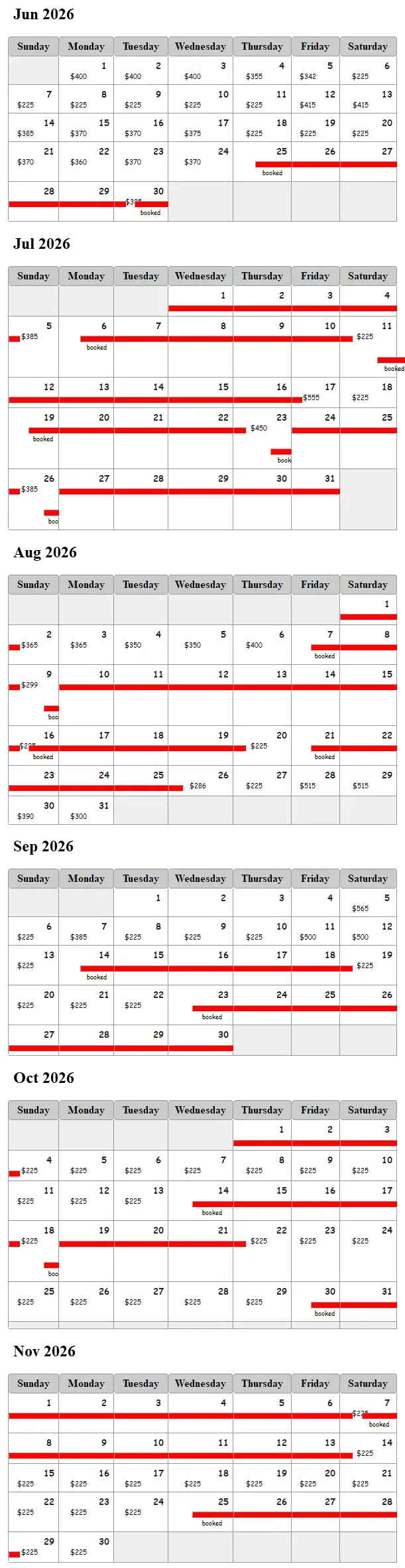 Bon Temp Maison availability calendar